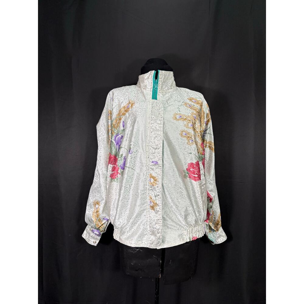 Vintage La Phia 80's Reversible Windbreaker, Teal, Ivory Silver Floral